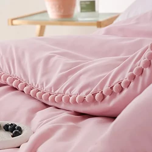 YIRDDEO Queen Comforter Set, Dust Pink Ball Pom Fringe Bedding Set 3 Pieces | Soft & Safe Microfiber Comforter for All Seasons thumbnail 5