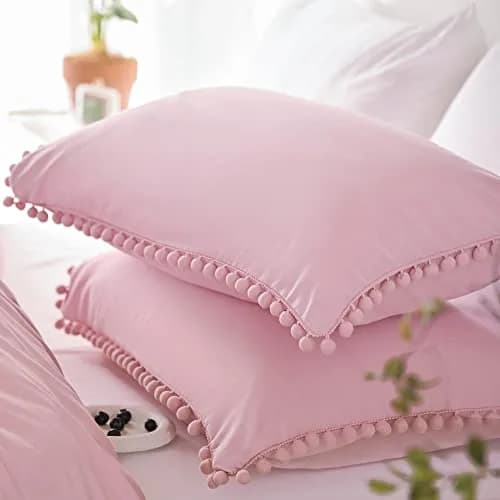 YIRDDEO Queen Comforter Set, Dust Pink Ball Pom Fringe Bedding Set 3 Pieces | Soft & Safe Microfiber Comforter for All Seasons thumbnail 6