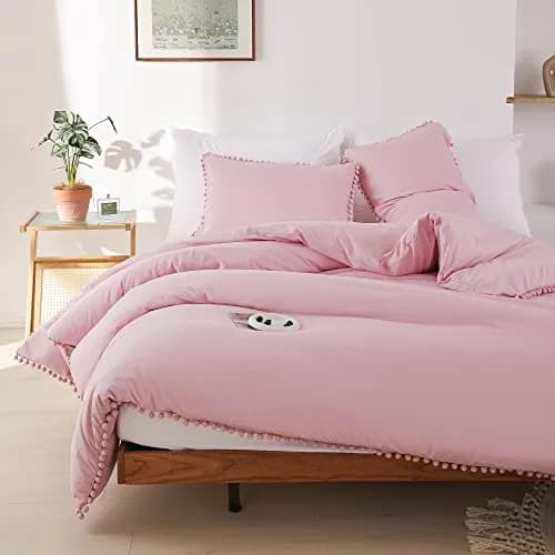 YIRDDEO Queen Comforter Set, Dust Pink Ball Pom Fringe Bedding Set 3 Pieces | Soft & Safe Microfiber Comforter for All Seasons thumbnail 7