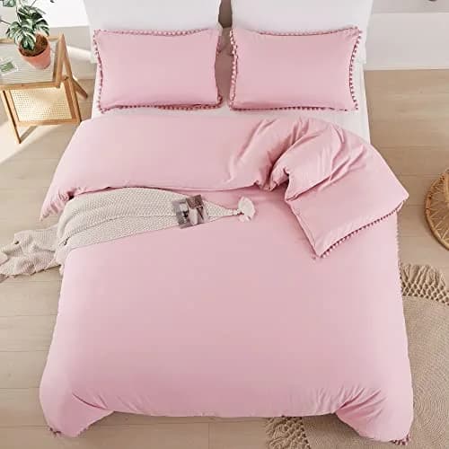 YIRDDEO Queen Comforter Set, Dust Pink Ball Pom Fringe Bedding Set 3 Pieces | Soft & Safe Microfiber Comforter for All Seasons thumbnail 8