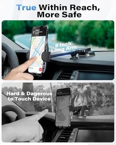 1Zero Car Truck Phone Mount Holder with 8-Inch Gooseneck, Anti-Shake, Universal Fit, Black | Supports All Cell Phones thumbnail 2
