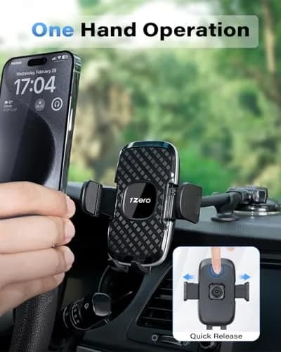 1Zero Car Truck Phone Mount Holder with 8-Inch Gooseneck, Anti-Shake, Universal Fit, Black | Supports All Cell Phones thumbnail 3