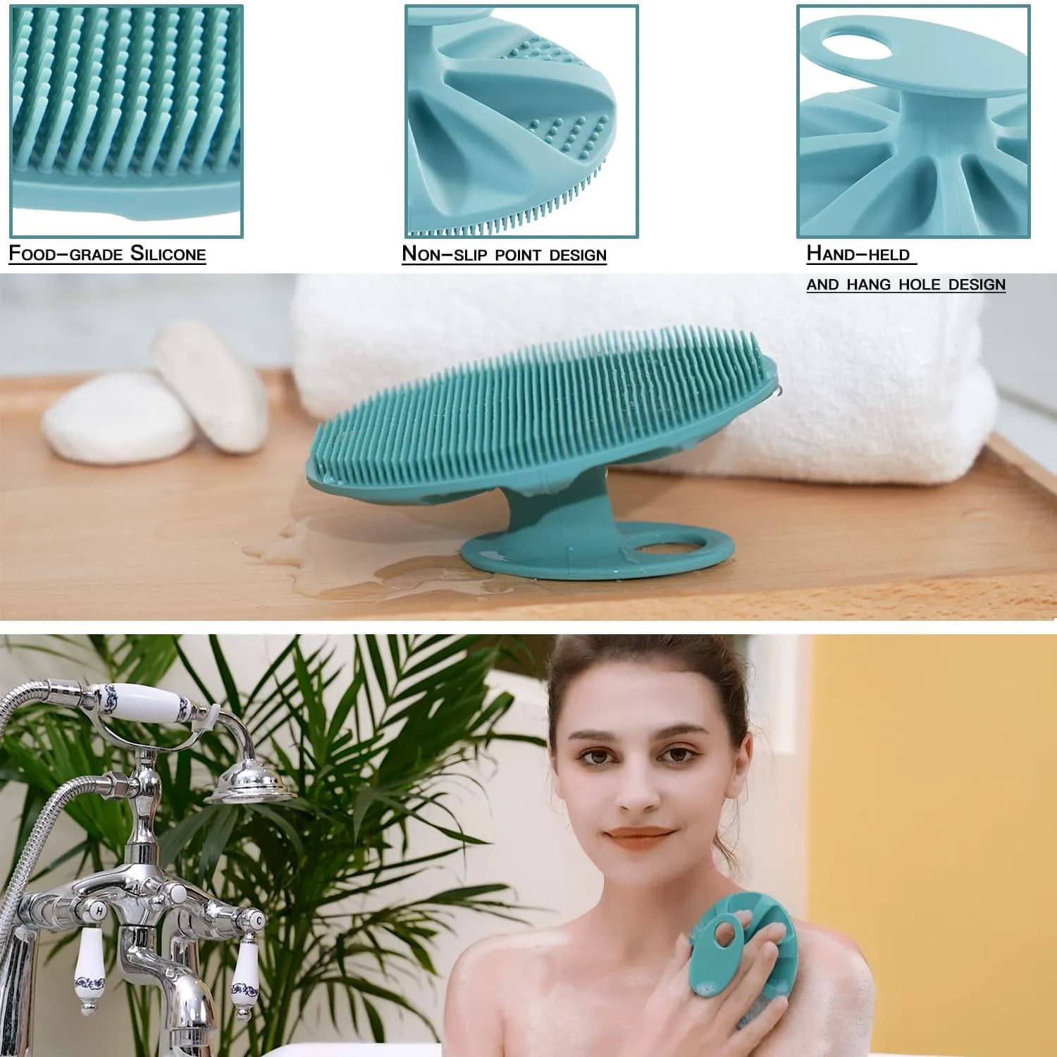 INNERNEED Silicone Body Cleansing Brush Dark Green | Gentle Massage, Deep Clean, Hygienic Shower Scrub Brush Soft Bristles for All Skin Types, Easy to Hold - view 2