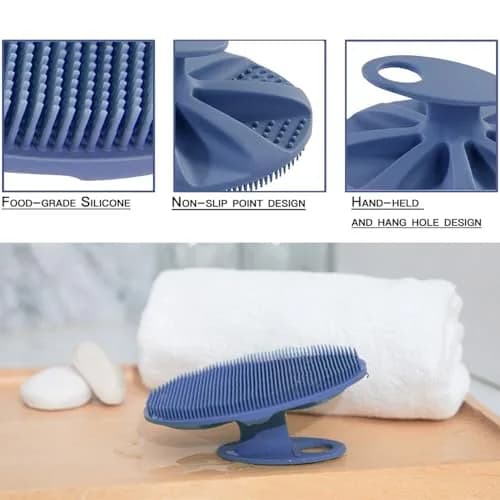 INNERNEED Silicone Body Cleansing Brush Exfoliating Scrubber, Dark Blue | Gentle Massage, Deep Clean, Hygienic Shower Scrub Brush Soft Bristles for All Skin Types, Easy to Hold thumbnail 2