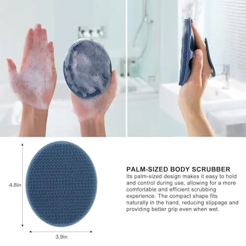 INNERNEED Silicone Body Cleansing Brush Exfoliating Scrubber, Dark Blue | Gentle Massage, Deep Clean, Hygienic Shower Scrub Brush Soft Bristles for All Skin Types, Easy to Hold thumbnail 3