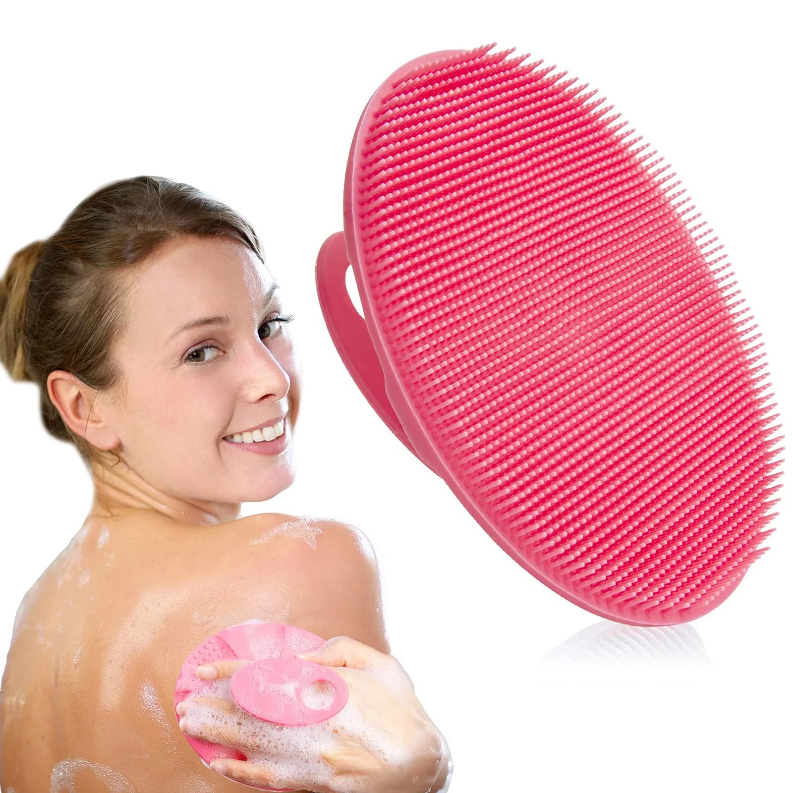 INNERNEED Silicone Body Cleansing Brush Exfoliating Scrubber, Pink | Gentle Massage, Deep Clean, Hygienic Shower Scrub Brush Soft Bristles for All Skin Types, Easy to Hold - main product image