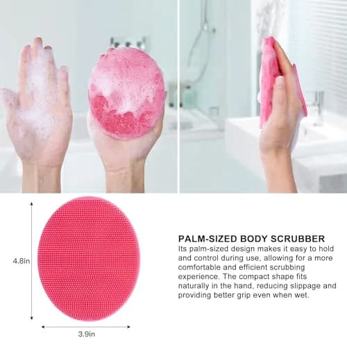 INNERNEED Silicone Body Cleansing Brush Exfoliating Scrubber, Pink | Gentle Massage, Deep Clean, Hygienic Shower Scrub Brush Soft Bristles for All Skin Types, Easy to Hold thumbnail 2