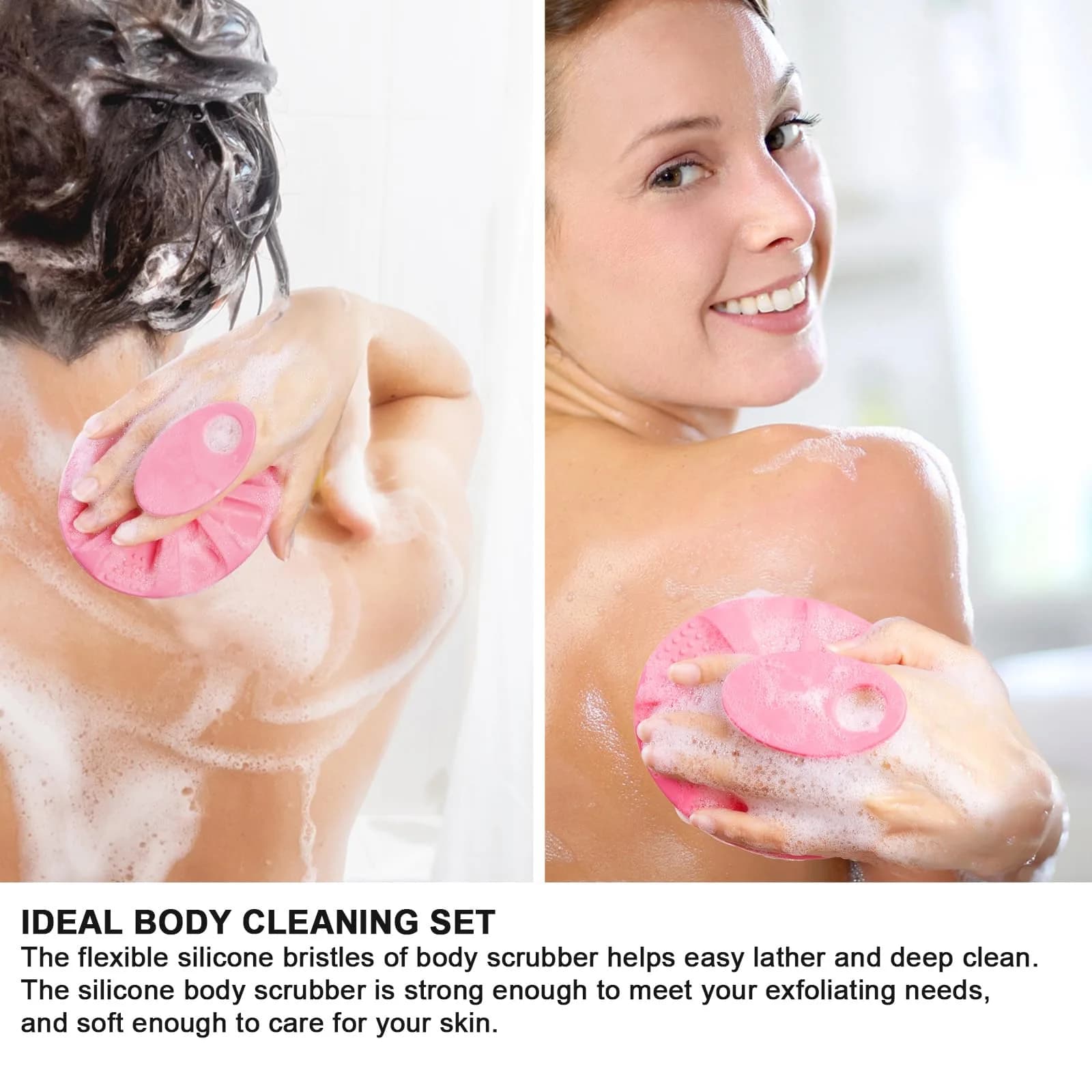 INNERNEED Silicone Body Cleansing Brush Exfoliating Scrubber, Pink | Gentle Massage, Deep Clean, Hygienic Shower Scrub Brush Soft Bristles for All Skin Types, Easy to Hold - view 3
