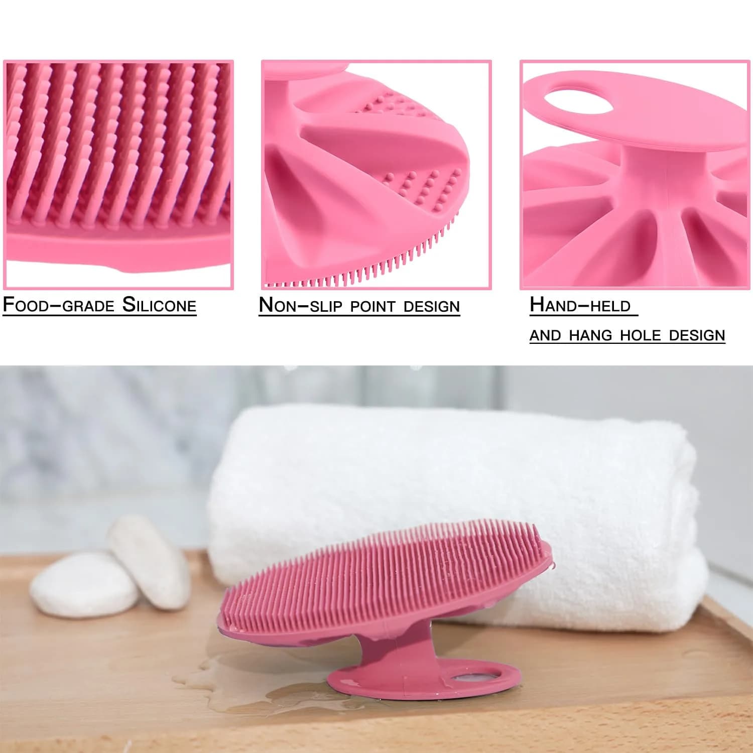 INNERNEED Silicone Body Cleansing Brush Exfoliating Scrubber, Pink | Gentle Massage, Deep Clean, Hygienic Shower Scrub Brush Soft Bristles for All Skin Types, Easy to Hold - view 4