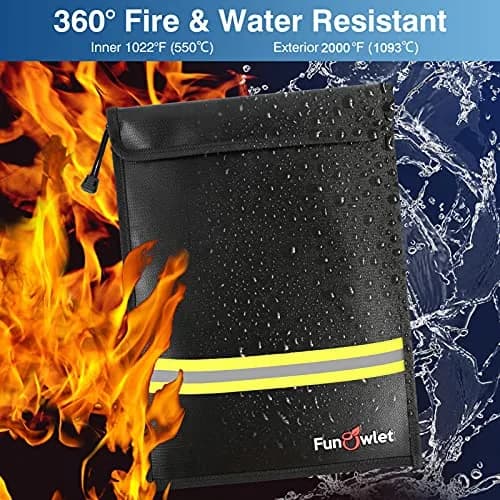 FunOwlet Fireproof Waterproof Money Document Bag, 15" x 11" Black | Fire & Water Resistant Storage Organizer thumbnail 2