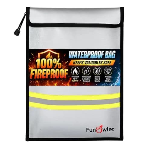 FunOwlet Fireproof Waterproof Money Document Bag 15" x 11" Gray | Fire & Water Resistant Organizer thumbnail 1