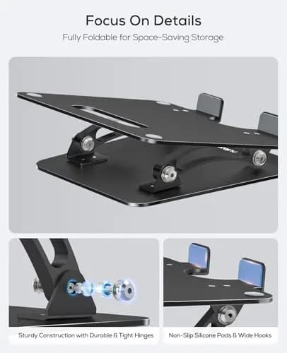 Nulaxy C1 Fully Adjustable Laptop Stand for Desk, Dual Foldable Computer Riser with Heat-Vent, 2.27 kg (5 lb) Capacity thumbnail 6