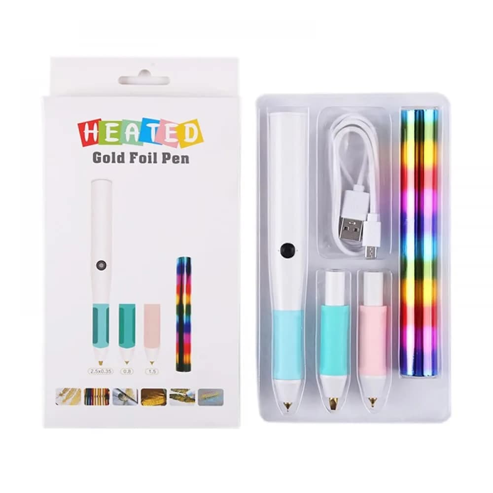 CYFUN DESIGN Heated Foil Pen Set with Gold Foil Roll & USB Cable | Crafting & Card Making Tool — 0.8mm/1.5mm/2.5x0.35mm one kits