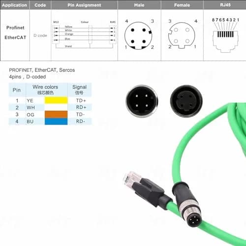 HangTon M12 4 Pin Ethernet Cable to RJ45 Cat5e, 15m (49.2ft) | Industrial Grade, PoE Rated, IP67 thumbnail 3