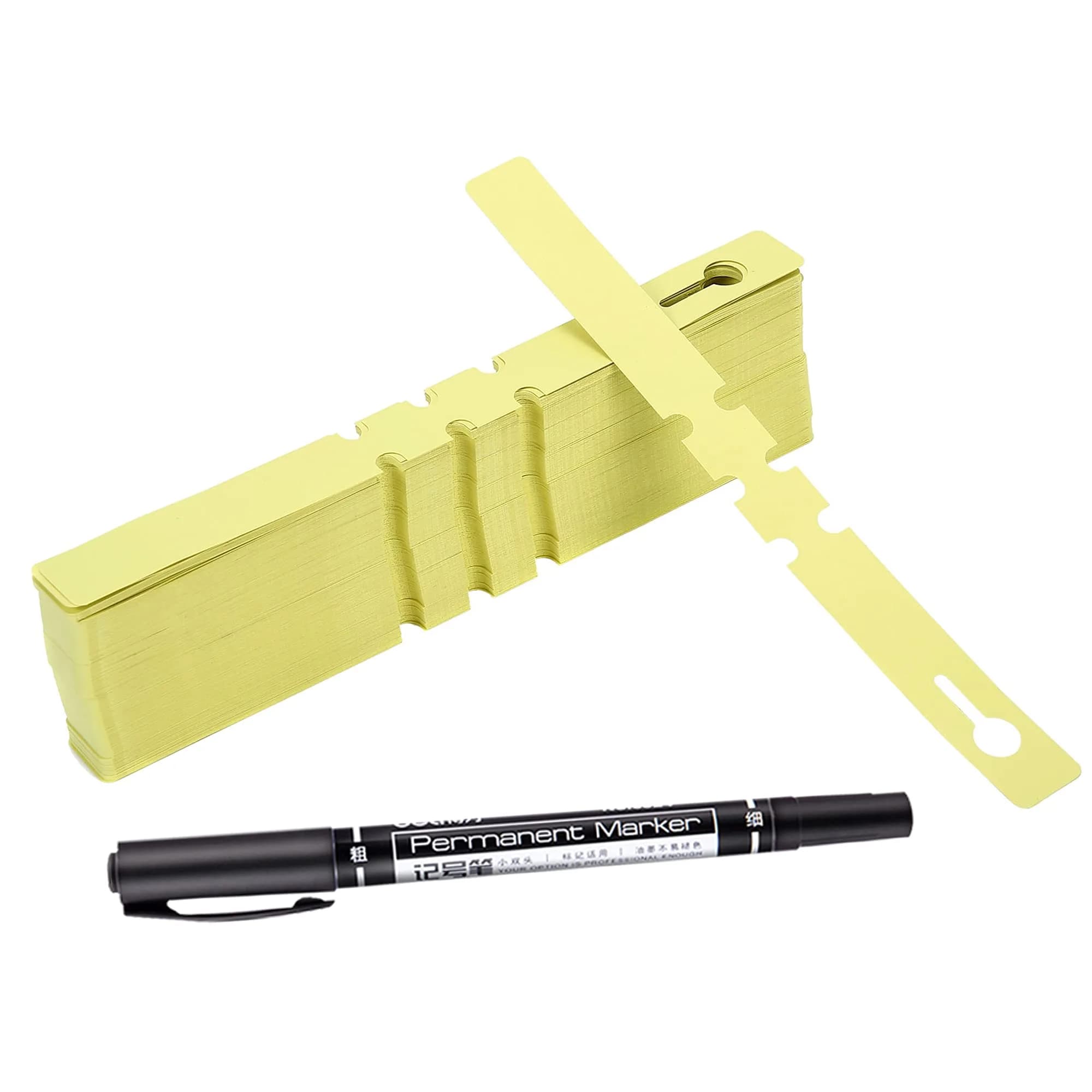 MIHEY Yellow Plastic Plant Tags with Marker Pen, 20cm (7.87 inch) - 200 Pcs | Durable & Waterproof Garden Markers