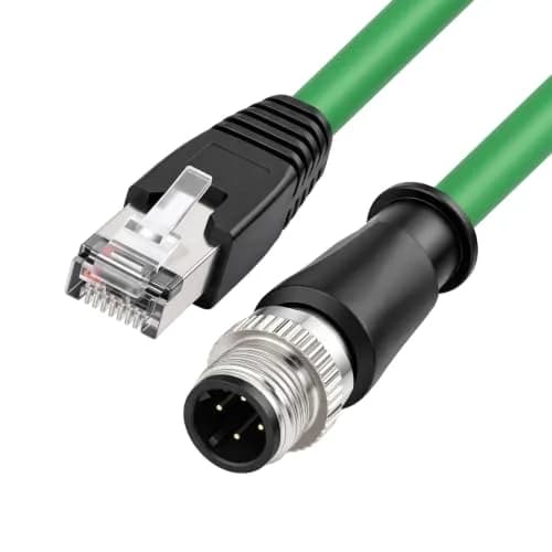 HangTon M12 4 Pin D-Coded Male to RJ45 Ethernet Cat5e Network Cable 1m (3.28 ft) | Industrial Grade High Flex Shielded Green thumbnail 2