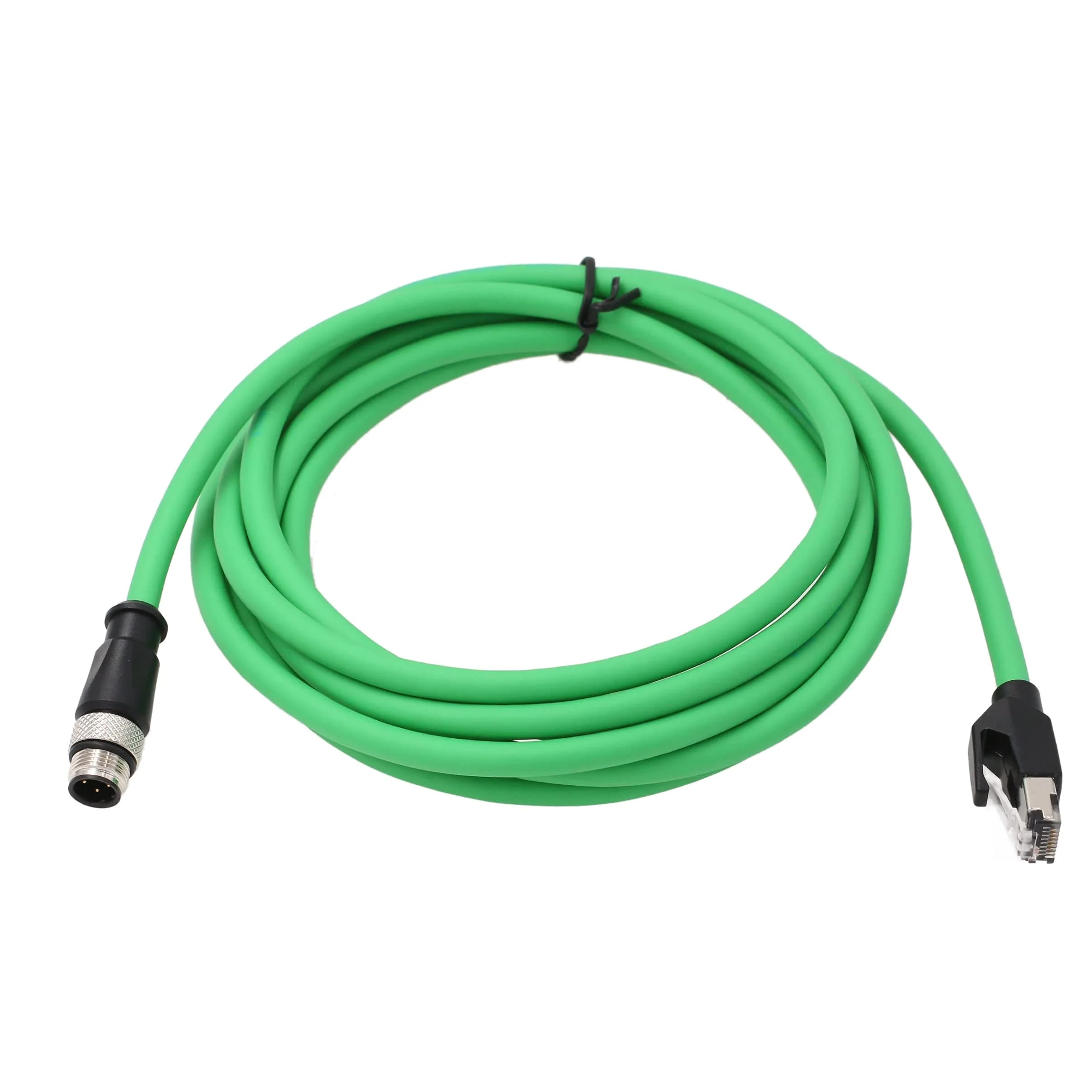 HangTon M12 4 Pin D-Coded Male to RJ45 Ethernet Cat5e Network Cable 1m (3.28 ft) | Industrial Grade High Flex Shielded Green - main product image