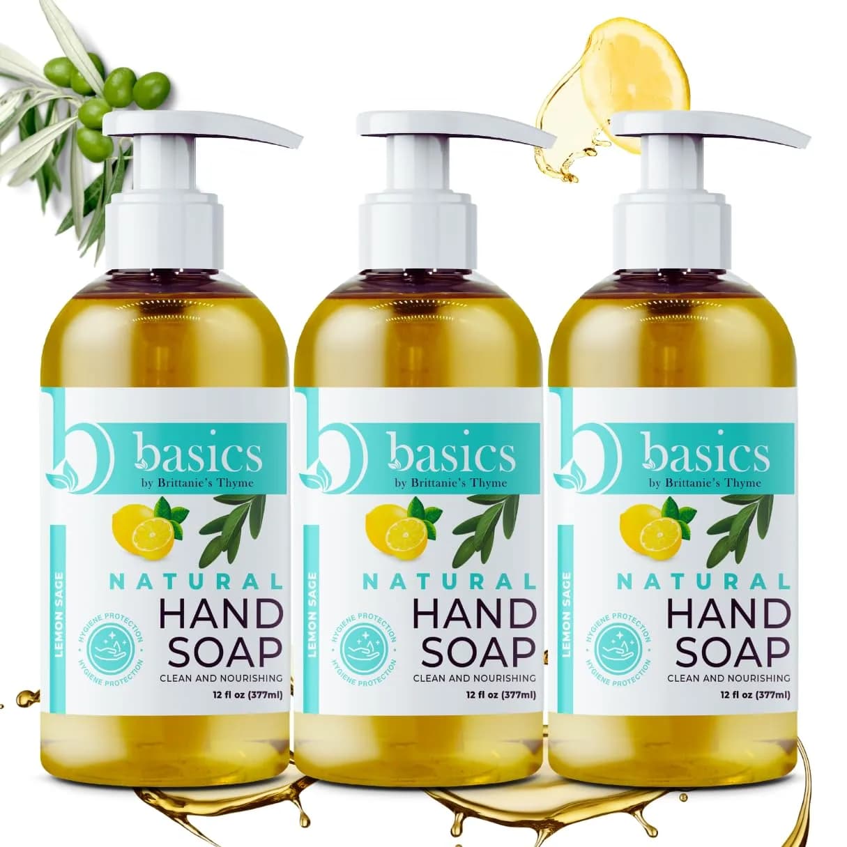 Brittanie's Thyme Natural Hand Soap, Lemon Sage, 12 fl oz | Nourishing Botanical Formula