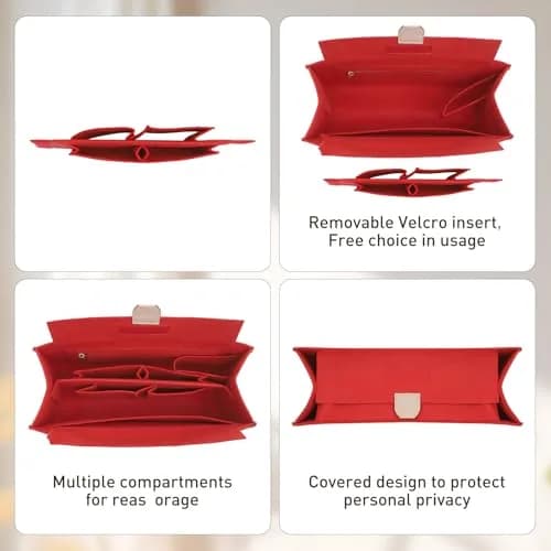 Doxo Felt Purse Organizer Insert with Cover for LV On The Go MM, Red | 35.4cm x 18.8cm x 6.5cm (13.9" x 7.4" x 2.6") thumbnail 5