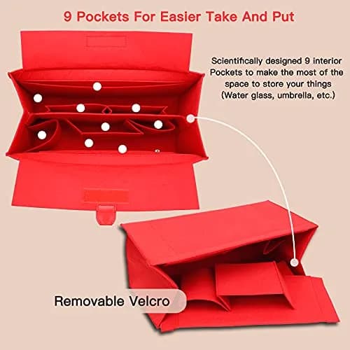 Doxo Felt Purse Organizer Insert with Cover for LV On The Go MM, Red | 35.4cm x 18.8cm x 6.5cm (13.9" x 7.4" x 2.6") thumbnail 6