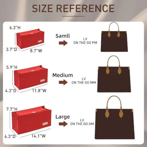 Doxo Felt Purse Organizer Insert with Cover for LV On The Go MM, Red | 35.4cm x 18.8cm x 6.5cm (13.9" x 7.4" x 2.6") thumbnail 2