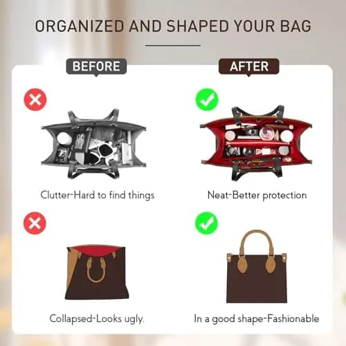 Doxo Felt Purse Organizer Insert with Cover for LV On The Go MM, Red | 35.4cm x 18.8cm x 6.5cm (13.9" x 7.4" x 2.6") thumbnail 3