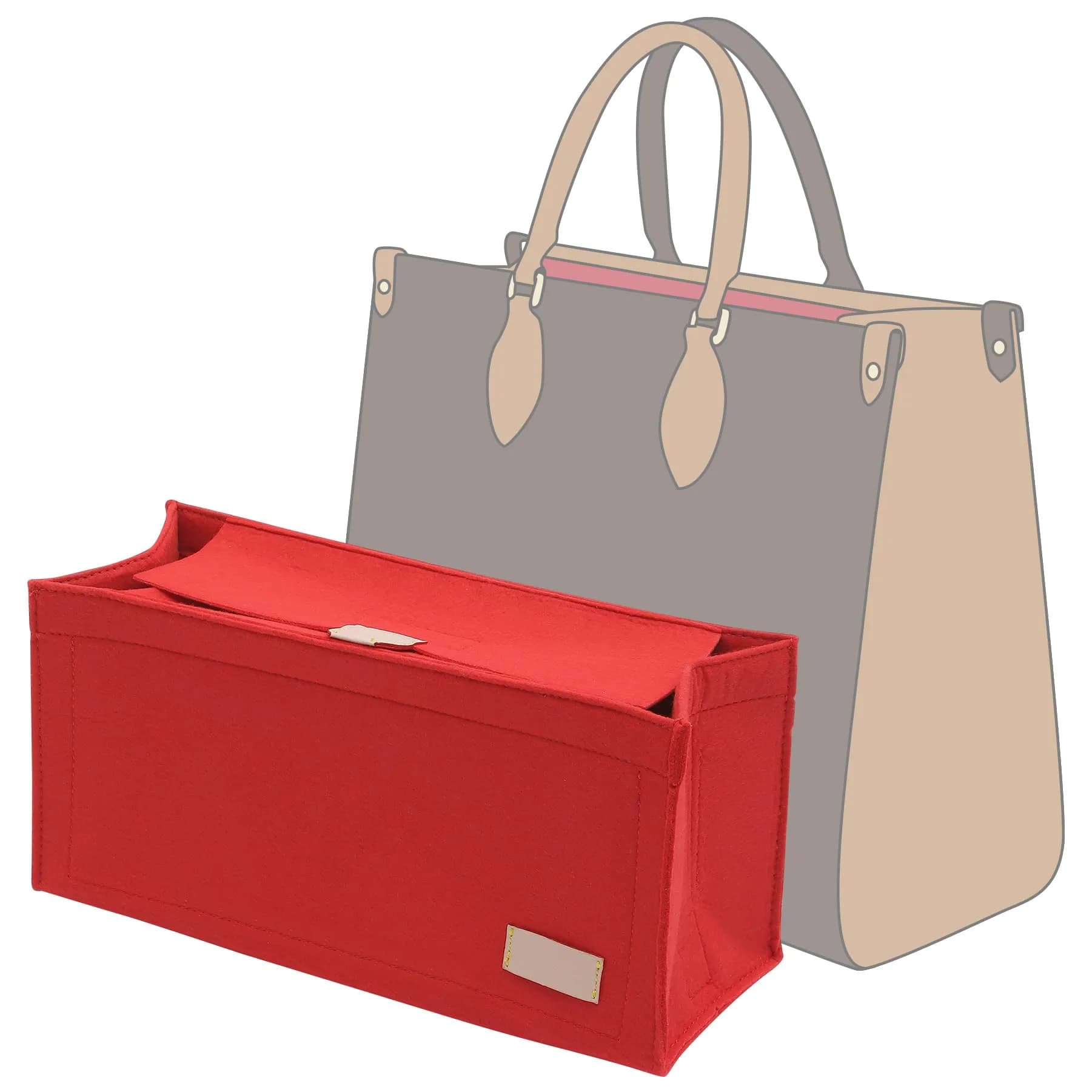 Doxo Felt Purse Organizer Insert with Cover for LV On The Go MM, Red | 35.4cm x 18.8cm x 6.5cm (13.9" x 7.4" x 2.6") - main product image