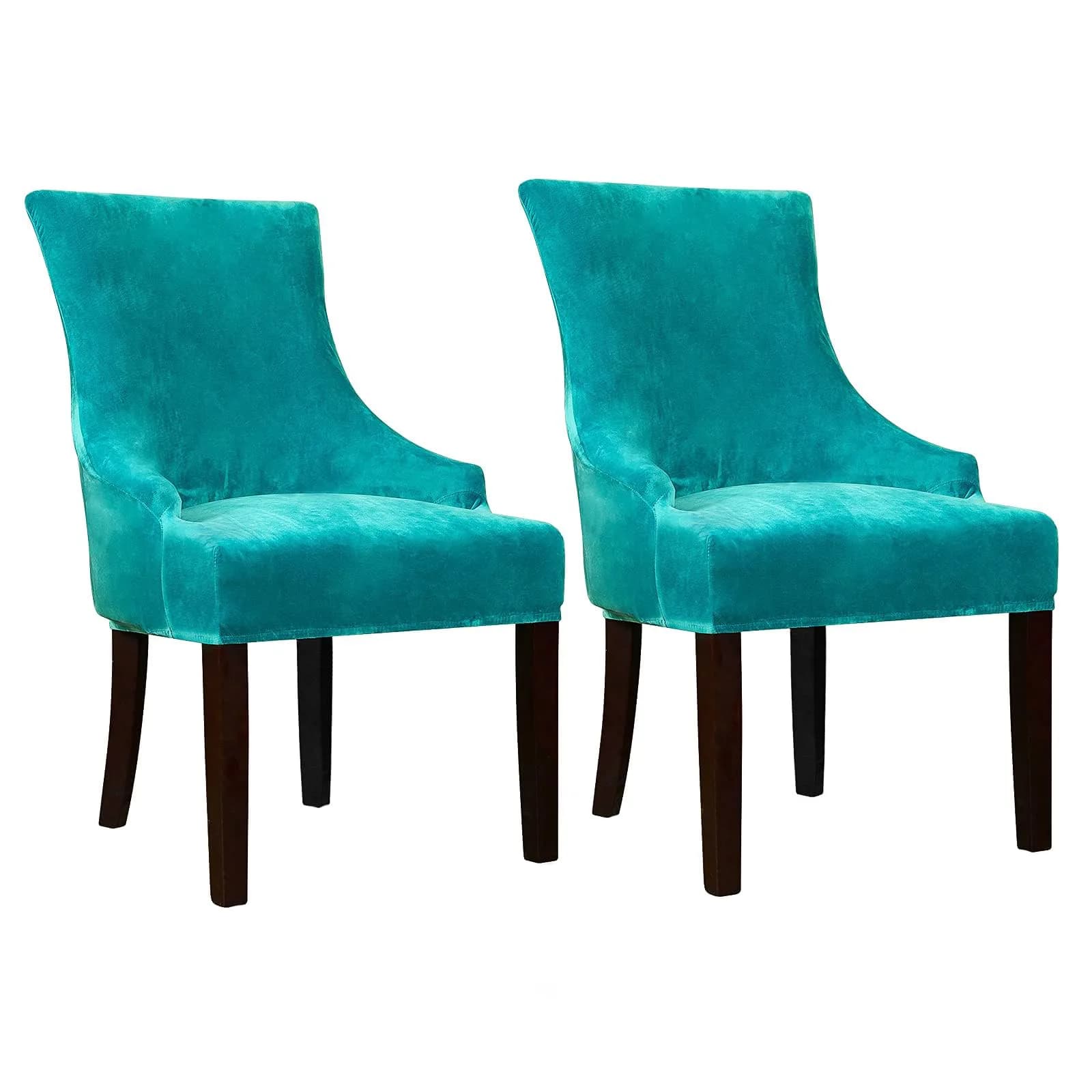 Lellen Velvet Stretch Wingback Chair Cover 18-22" Seat Length | Teal Protector for Indian Homes - main product image