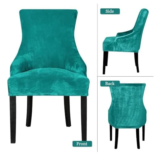 Lellen Velvet Stretch Wingback Chair Cover 18-22" Seat Length | Teal Protector for Indian Homes thumbnail 5