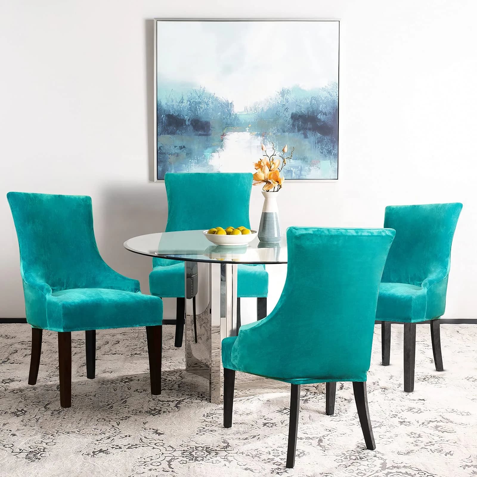 Lellen Velvet Stretch Wingback Chair Cover 18-22" Seat Length | Teal Protector for Indian Homes - view 2