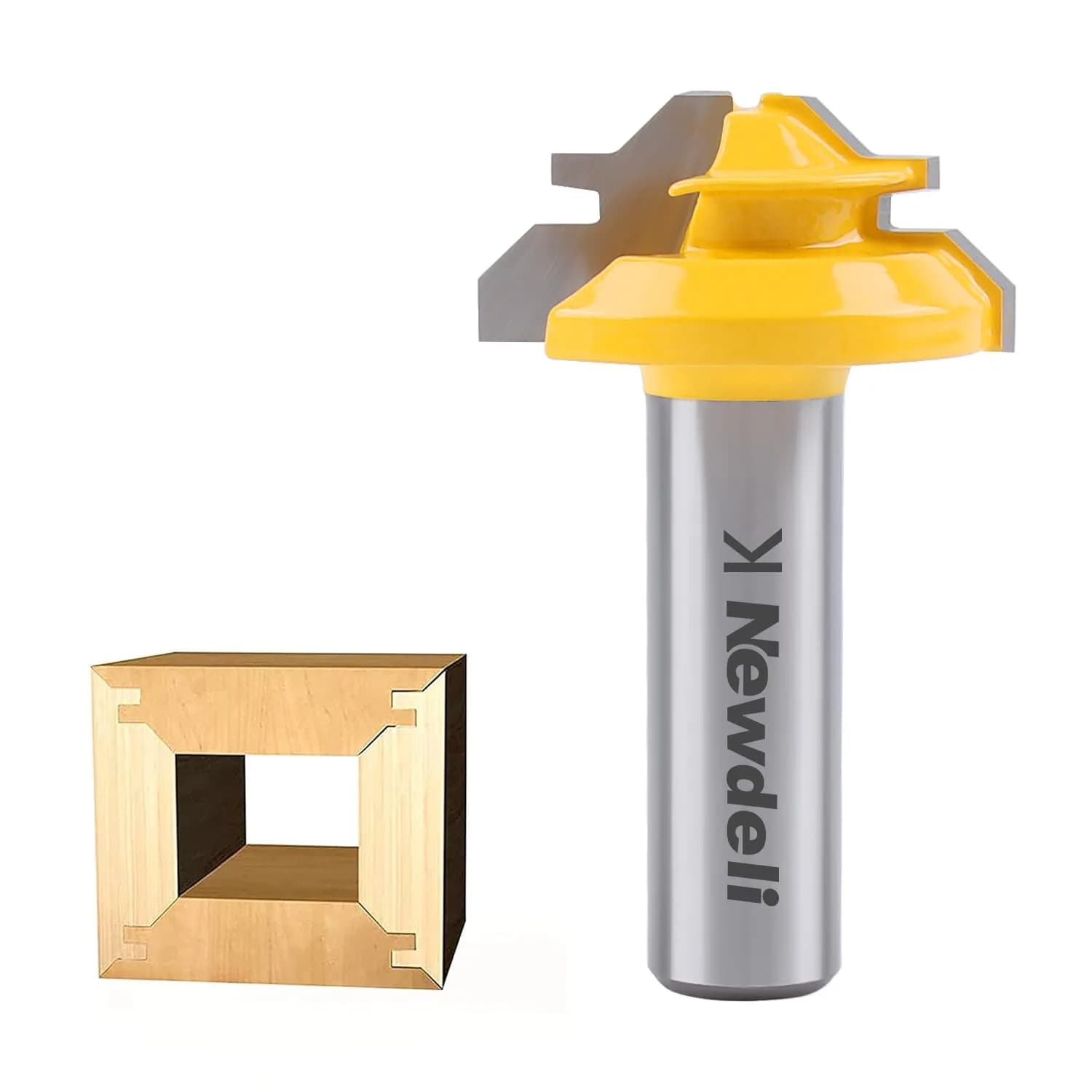 Newdeli 45 Degree Lock Miter Router Bit 1/2" Shank, 1/2" Stock | Connects Boards at 90 Degrees for Woodworking - main product image