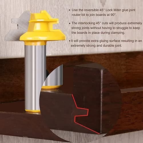 Newdeli 45 Degree Lock Miter Router Bit 1/2" Shank, 1/2" Stock | Connects Boards at 90 Degrees for Woodworking thumbnail 4
