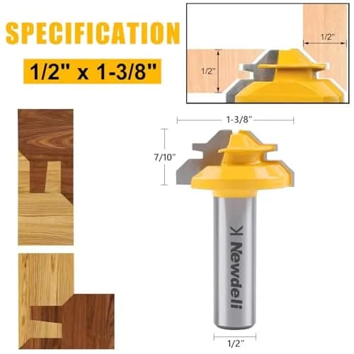 Newdeli 45 Degree Lock Miter Router Bit 1/2" Shank, 1/2" Stock | Connects Boards at 90 Degrees for Woodworking thumbnail 2
