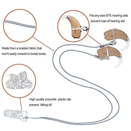 Anico Hearing Aid Clip Anti-Lost Lanyard for Behind-the-Ear & RIC Hearing Aids, Adults & Kids | Secure Braided Nylon Cord with Crocodile Clip & 6 Silicone Loops (Gray) thumbnail 2