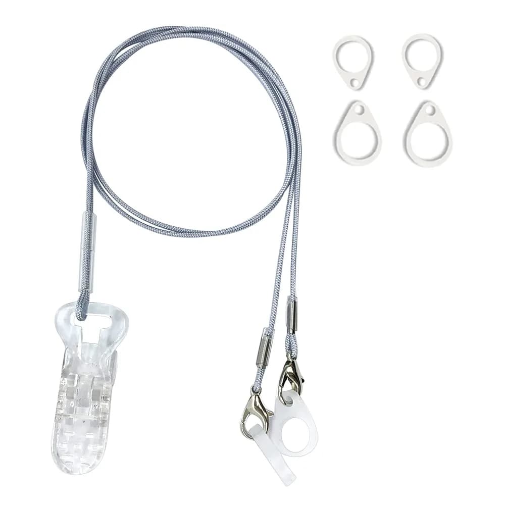 Anico Hearing Aid Clip Anti-Lost Lanyard for Behind-the-Ear & RIC Hearing Aids, Adults & Kids | Secure Braided Nylon Cord with Crocodile Clip & 6 Silicone Loops (Gray) - main product image