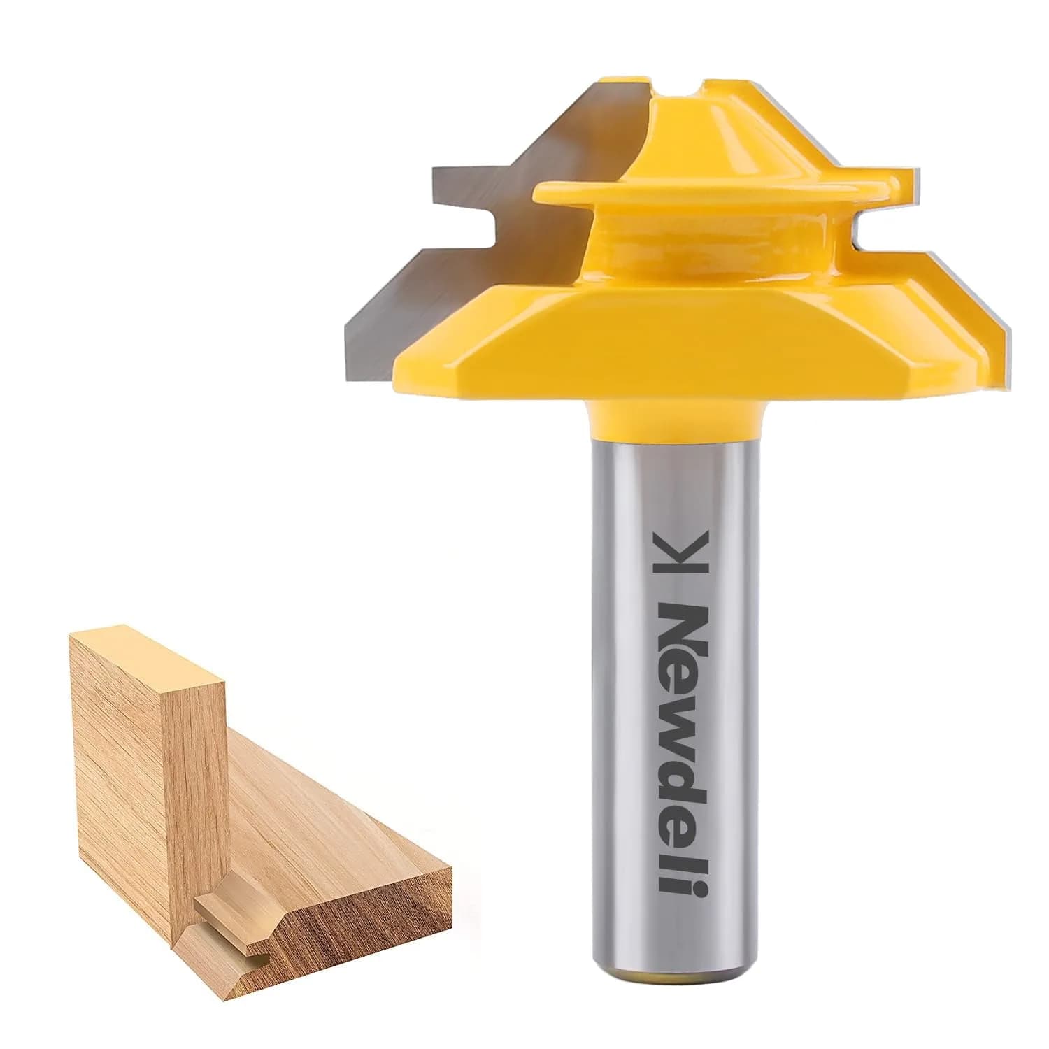 Newdeli 45 Degree Lock Miter Router Bit 1/2 Inch Shank, 3/4" Stock Joint Router Bit | Connects Boards at 90 Degrees for Woodworking