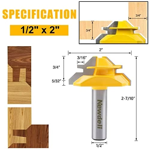 Newdeli 45 Degree Lock Miter Router Bit 1/2 Inch Shank, 3/4" Stock Joint Router Bit | Connects Boards at 90 Degrees for Woodworking thumbnail 2
