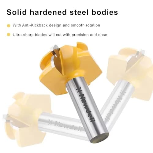 Newdeli 45 Degree Lock Miter Router Bit 1/2 Inch Shank, 3/4" Stock Joint Router Bit | Connects Boards at 90 Degrees for Woodworking thumbnail 3