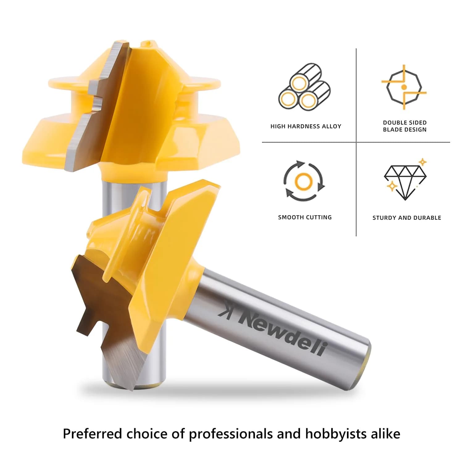 Newdeli 45 Degree Lock Miter Router Bit 1/2 Inch Shank, 3/4" Stock Joint Router Bit | Connects Boards at 90 Degrees for Woodworking - view 4