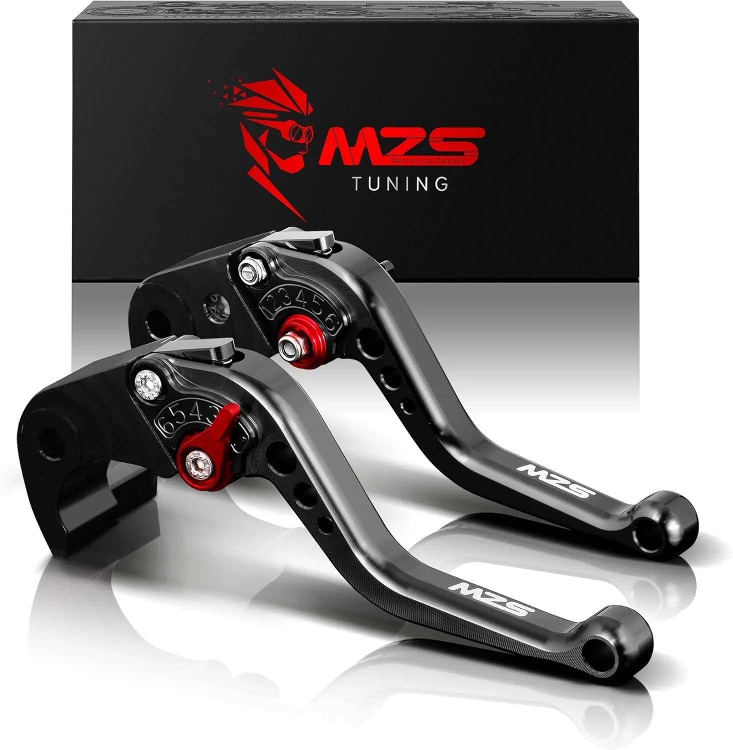 MZS Black Motorcycle Brake Clutch Levers Adjustable Short CNC Set | CNC Billet Aluminum & Stainless Steel — Black