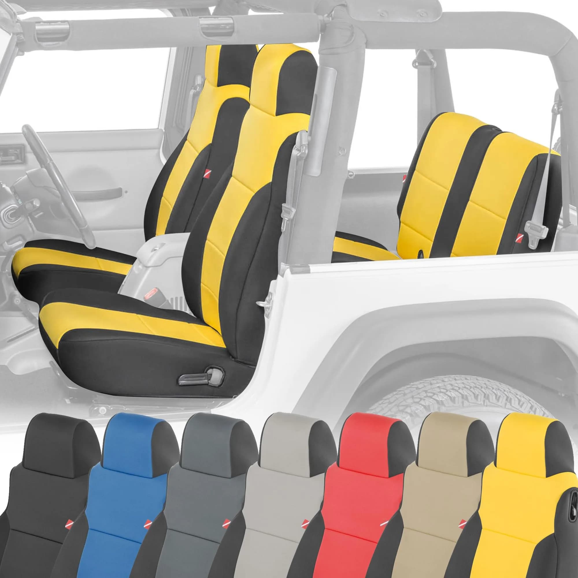 Diver Down Neoprene Seat Cover Set - Fits Jeep TJ 1997-2006 Wrangler - Waterproof Custom Fit Seat Covers, Soft Padded Cushion Feel, (Without Jeep Logo, Yellow, 03-06)