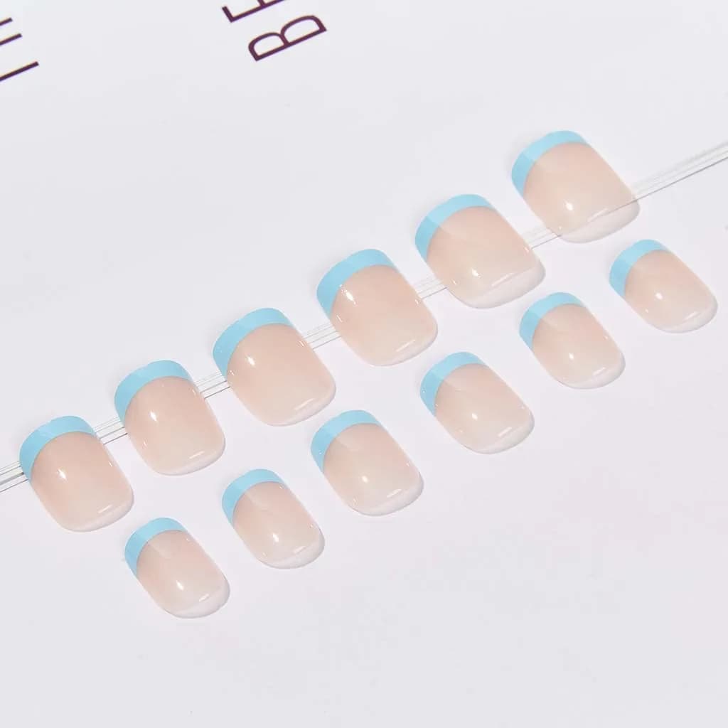 RikView French Tip Press on Nails Oval Glossy Full Cover Acrylic Nails (Blue) | 24 Nails + File + Glue - view 2