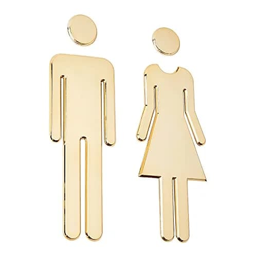 GORGECRAFT Restroom Identification Signs Men Women Gold Plastic Door Signage Set | 19.5 cm (7.67") Male, 19 cm (7.48") Female thumbnail 1