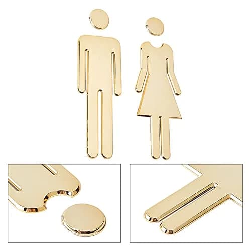 GORGECRAFT Restroom Identification Signs Men Women Gold Plastic Door Signage Set | 19.5 cm (7.67") Male, 19 cm (7.48") Female thumbnail 4