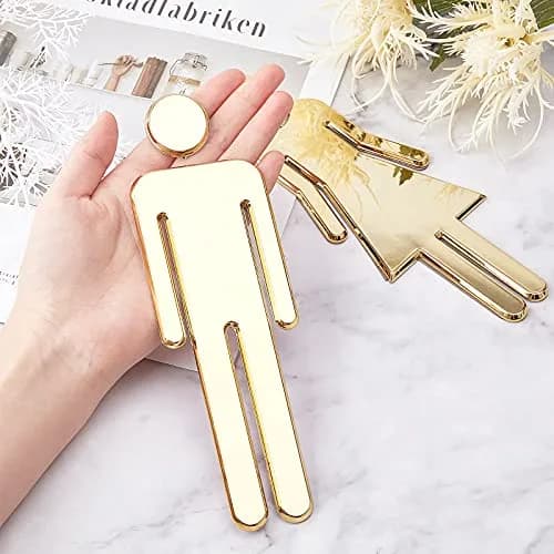 GORGECRAFT Restroom Identification Signs Men Women Gold Plastic Door Signage Set | 19.5 cm (7.67") Male, 19 cm (7.48") Female thumbnail 3