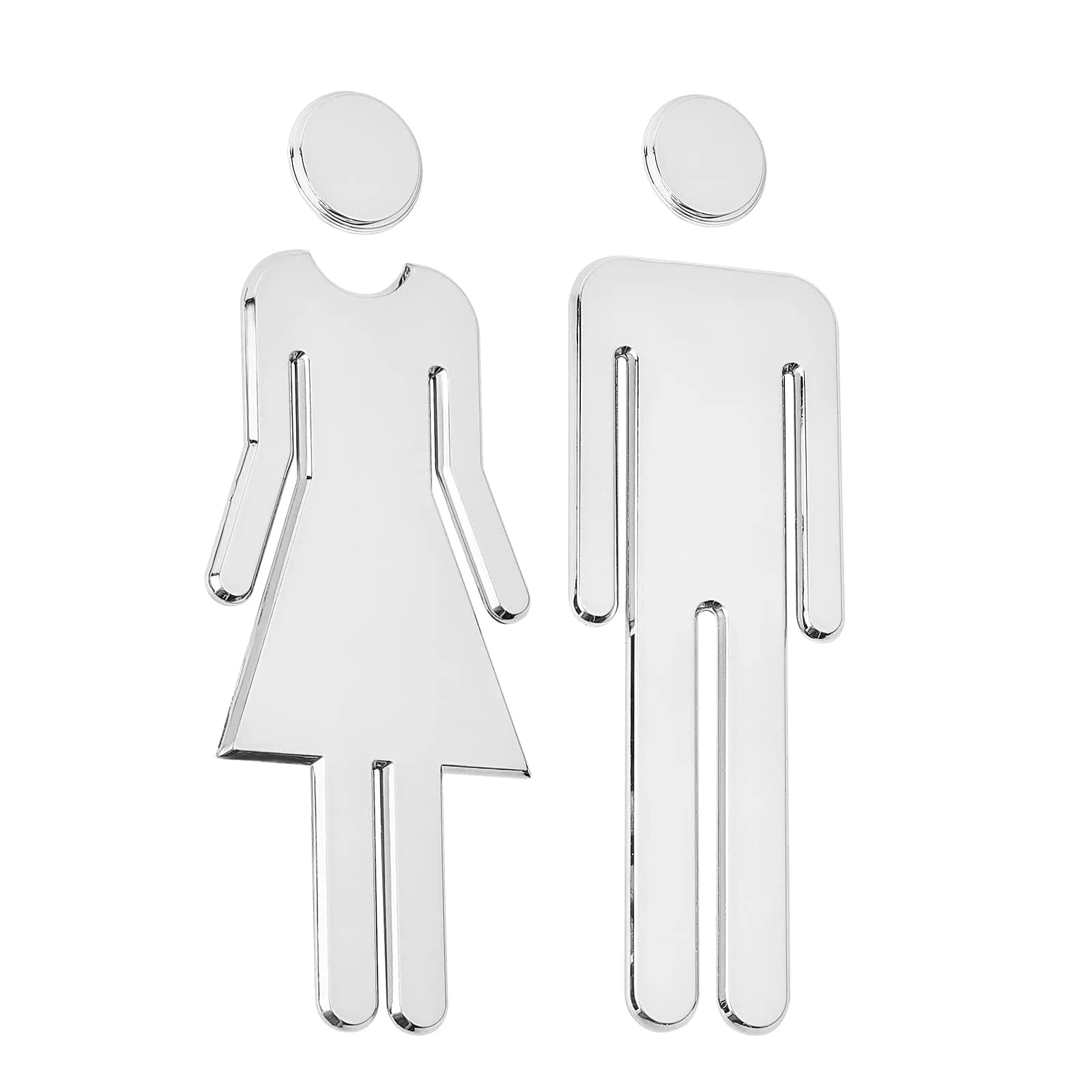 GORGECRAFT Restroom Identification Signs Men Women Gold Plastic Door Signage Set | 19.5 cm (7.67") Male, 19 cm (7.48") Female — Silver a