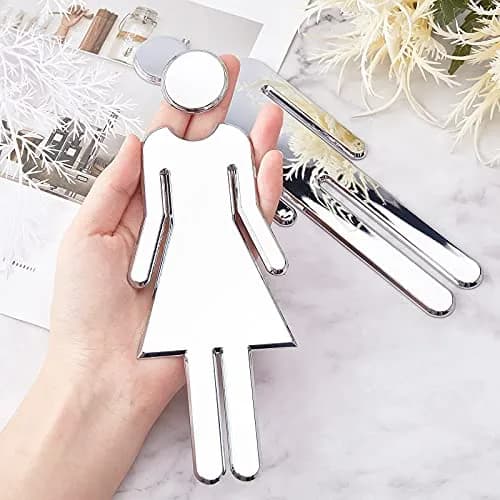 GORGECRAFT Bathroom Signs Men Women Brushed Signage 2 Pack | Self Adhesive Plastic Door Identification (Silver) thumbnail 3