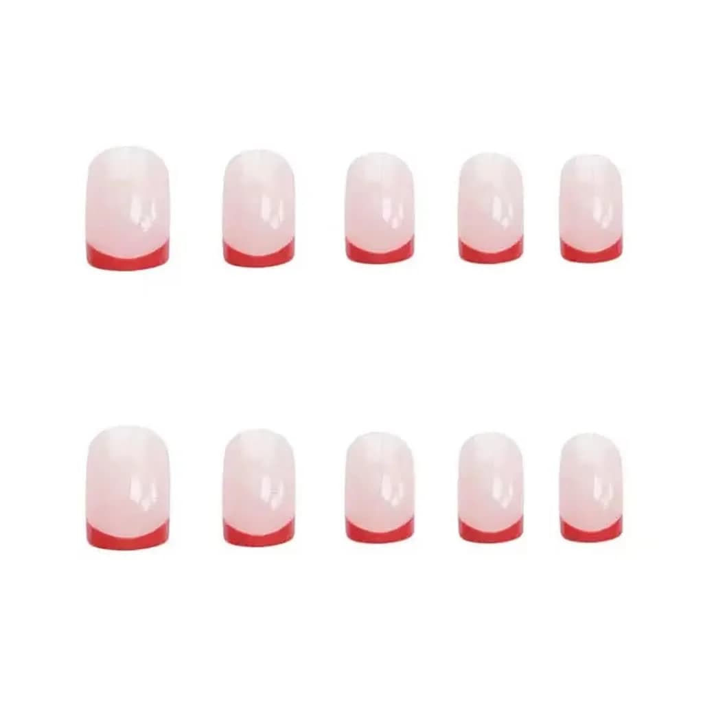 RikView Red French Tip Oval Press On Nails (24 pcs) | Glossy Full Cover Acrylic False Nails - main product image