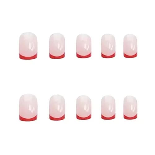 RikView Red French Tip Oval Press On Nails (24 pcs) | Glossy Full Cover Acrylic False Nails thumbnail 1