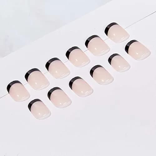 RikView Black French Tip Oval Glossy Press on Nails (24 Count) | Salon-Quality Fake Nails for Women thumbnail 2